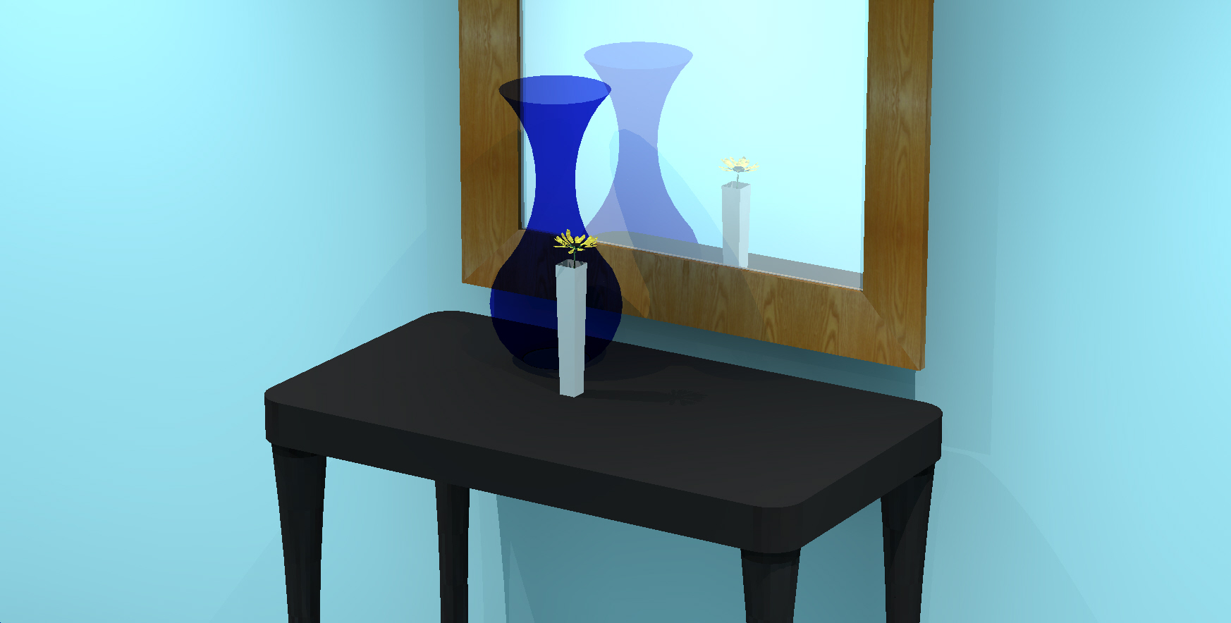 Every surface in the natural world reflects light, whether it be a highly specular mirror or a black table. Many objects also transmit light through them and while a highly translucent blue vase may be a more obvious example of light transmission, the white plastic vase in this AGi32 raytracing render is also transmitting light through it.