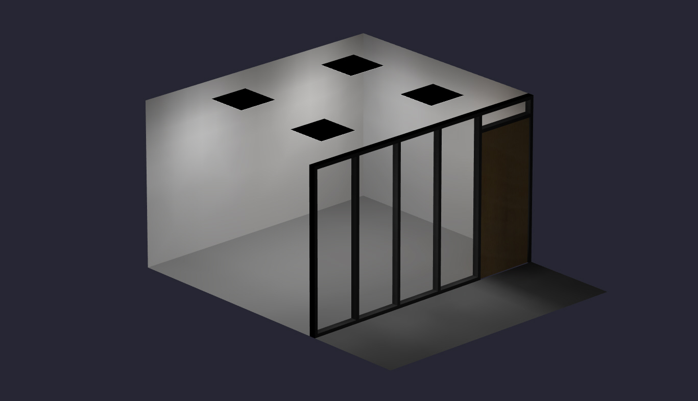 A rendering of a curtain wall, complete with mullions and a wooden door. How could its complexity be reduced while still delivering meaningful results?